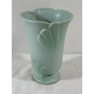 Vintage Weller Pottery Vase Matte Green 8” Tall Art Deco Style USA